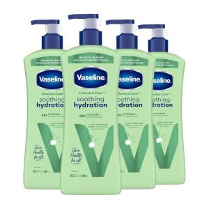 imageVaseline Intensive Care Body Lotion for Dry Skin Soothing Hydration Lotion Made with UltraHydrating Lipids  1 Aloe Vera Extract to Refresh Dehydrated Skin 203 oz Pack of 3 packaging May Vary203 Fl Oz Pack of 4