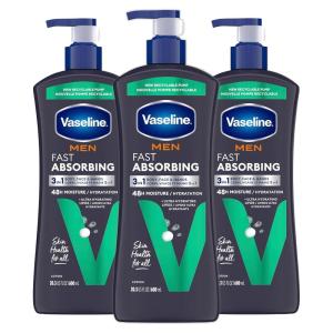 imageVaseline Mens Healing Moisture Hand ampamp Body Lotion For Dry or Cracked Skin Fast Absorbing NonGreasy Lotion for Men 203 oz Pack of 3203 Fl Oz Pack of 3